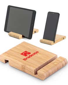 HABER Suporte para celular em bambu com duas canaletas de tamanhos diferentes