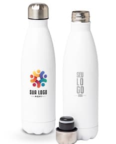 Garrafa térmica de 500ml em inox, com tampa de rosca e design moderno.