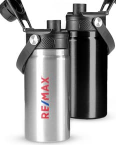 Garrafa térmica de 400ml na cor preta, com design moderno e tampa de rosca.