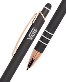 Caneta de metal touch sendo usada para escrever em um papel de escritório.