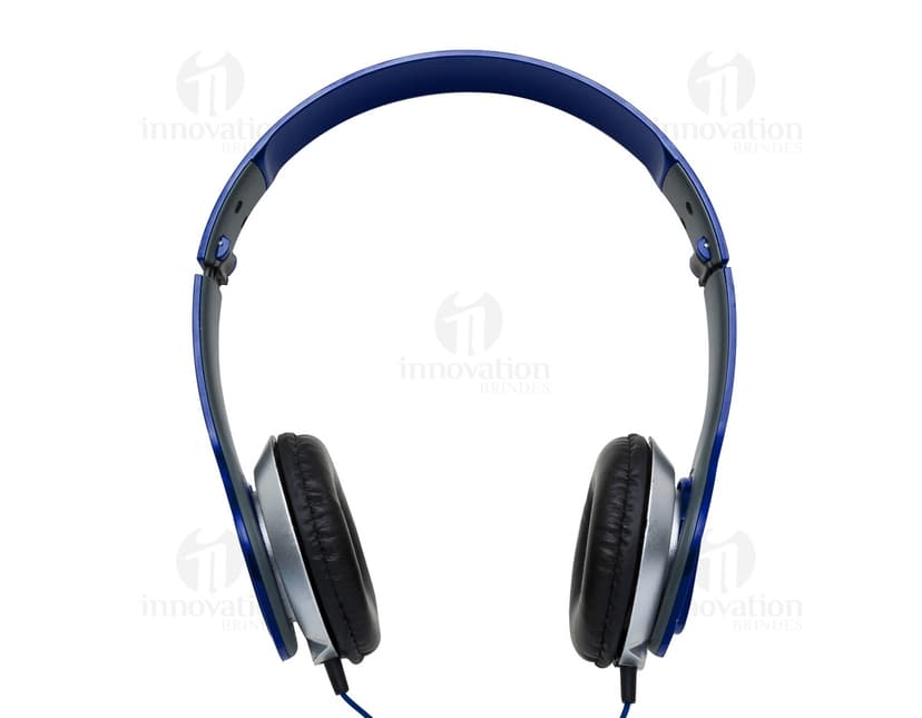 Fone de Ouvido Portátil preto com design dobrável e almofadas acolchoadas.