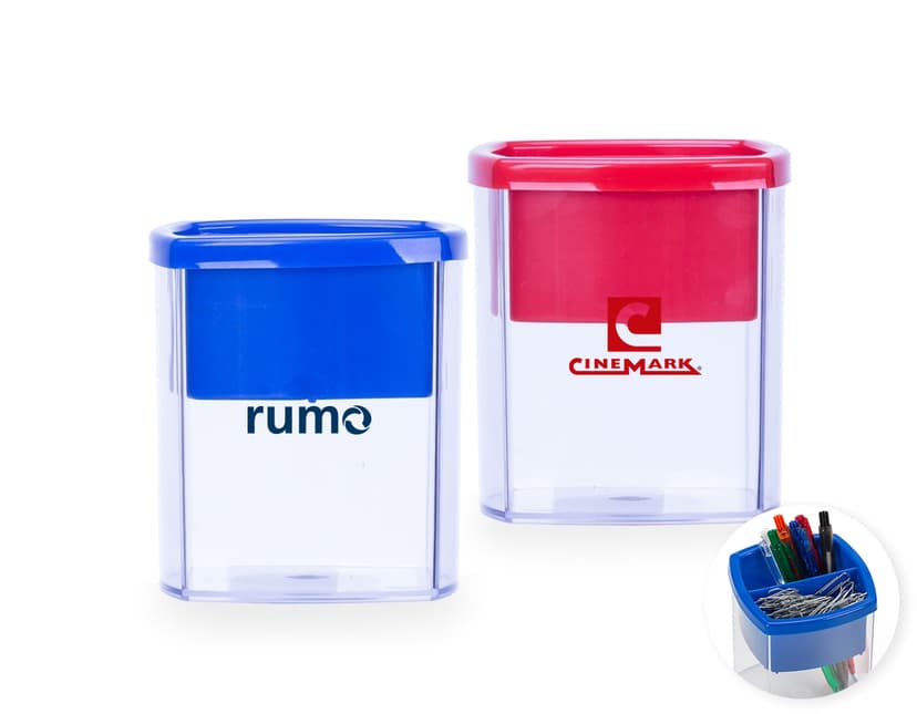 Porta caneta e clips de plástico na cor preta.