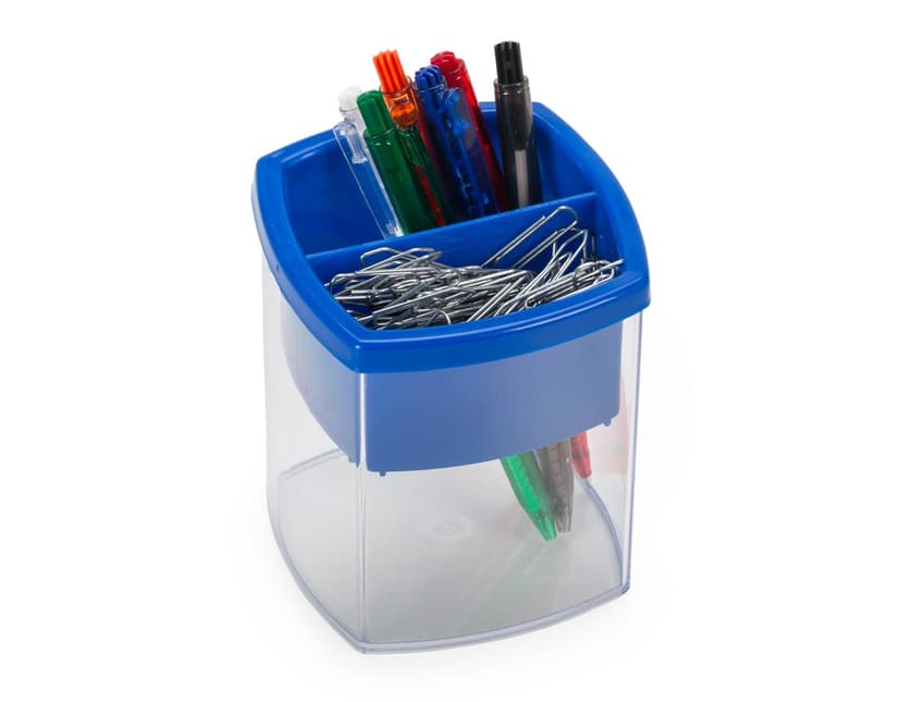 Porta caneta e clips de plástico na cor preta.