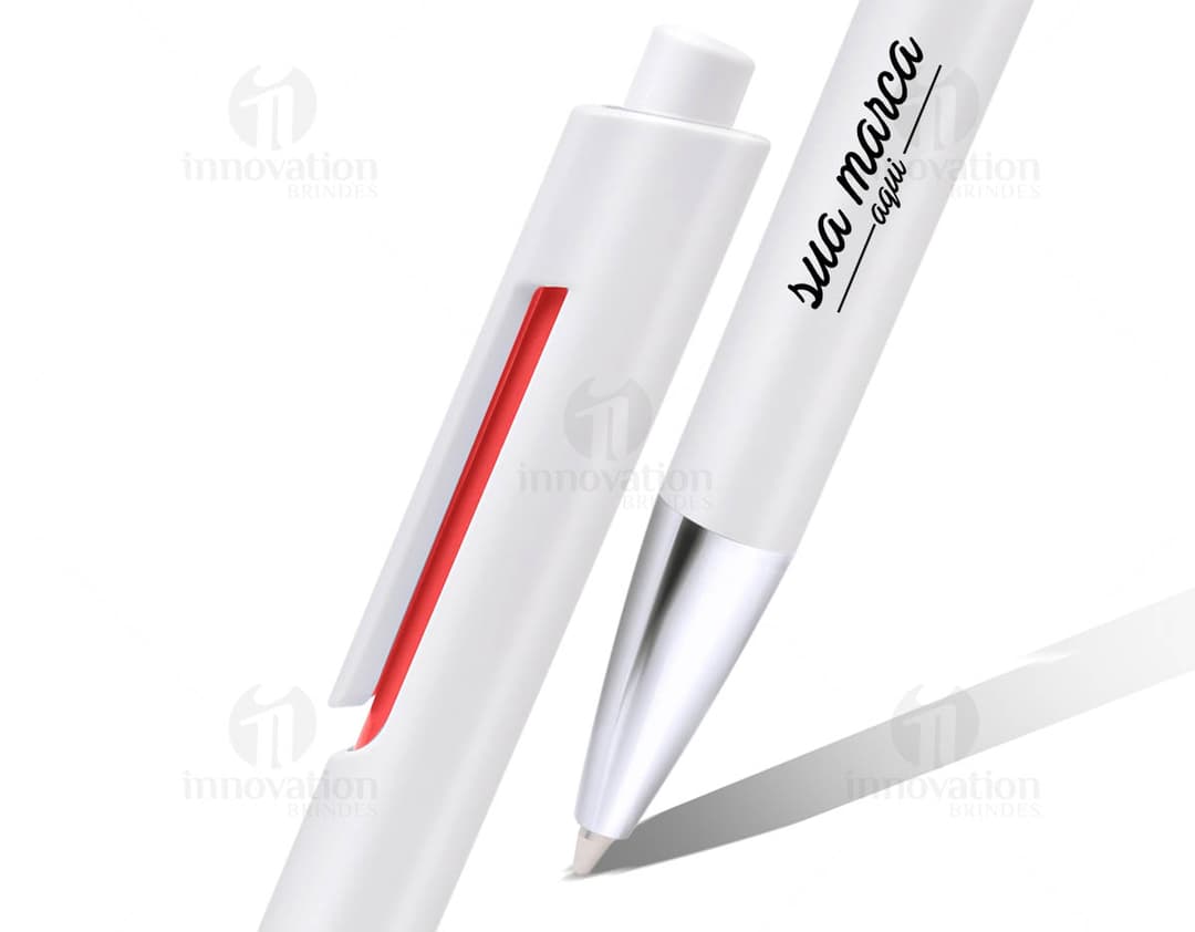 Caneta plástica moderna e colorida para escrita no escritório ou na escola. Perfeita para desenhos e anotações, com design